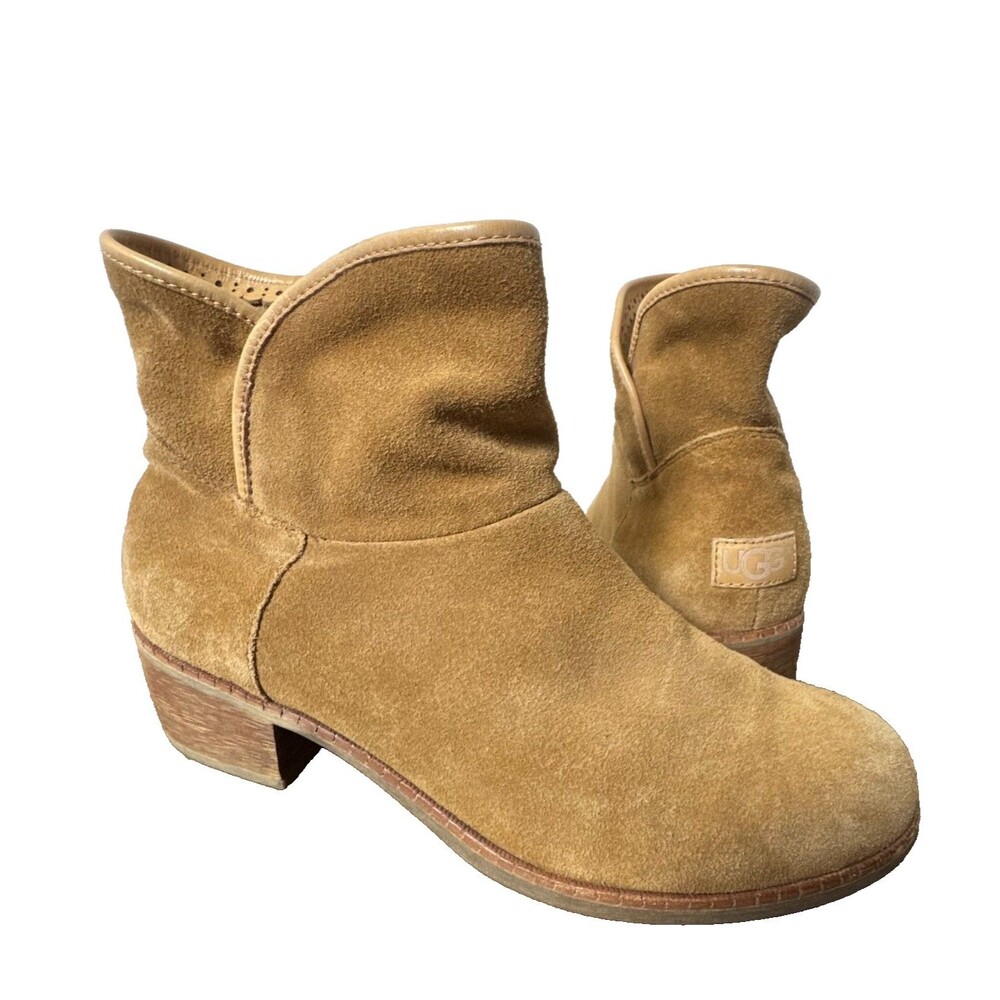 UGG Suede Ankle Boots Women's 9.5 Chestnut Western Boho Booties